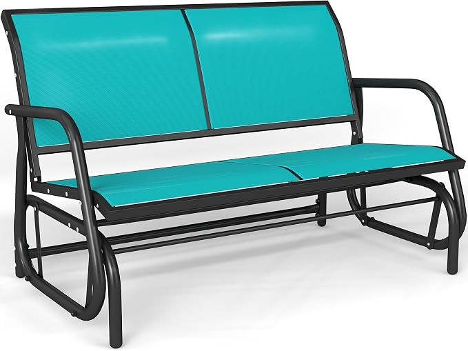 Patio Outdoor Glider Bench, High Backrest and Breathable Mesh Fabric, Yard by KROFEM