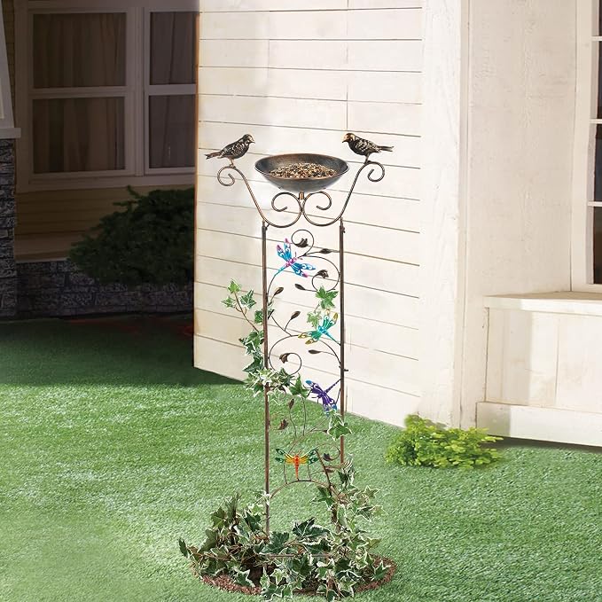 SUNNYPARK Bird Bath with Trellis Outdoor, Antique Garden Iron Plant Trellis - Image 6