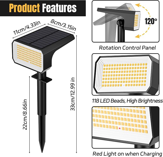 Solar Spot Lights Outdoor, 4 Modes Auto On/Off Solar Landscape Spotlights - Image 8