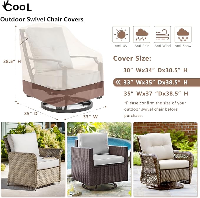 Outdoor Swivel Chair Cover 2 Pack, Outdoor Furniture Patio Chair Covers - Image 2