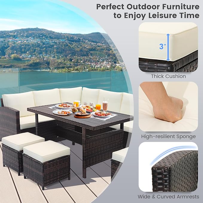 Tangkula 7 Pieces Wicker Patio Furniture Set, Rattan Sofa - Image 5