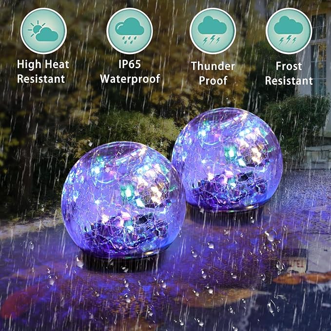 Solar Garden Lights Outdoor Waterproof, 6 Pack Cracked Glass Ball Light - Image 3