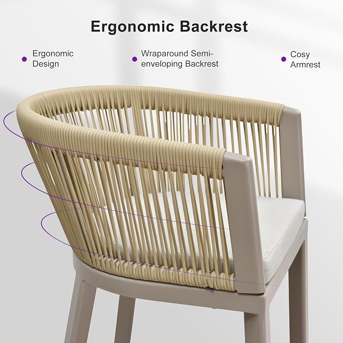 PURPLE LEAF Outdoor Bar Stools Set of 4 Wicker Bar Height Stool Bar Chairs - Image 8