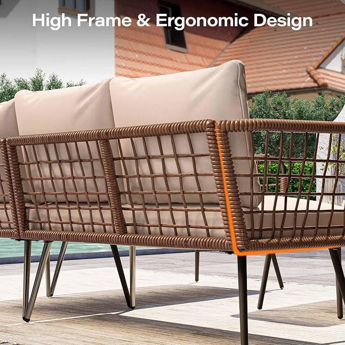 LAUSAINT HOME 6 Pieces L-Shaped Outdoor Furniture Set, Wicker Rattan Patio - Image 7