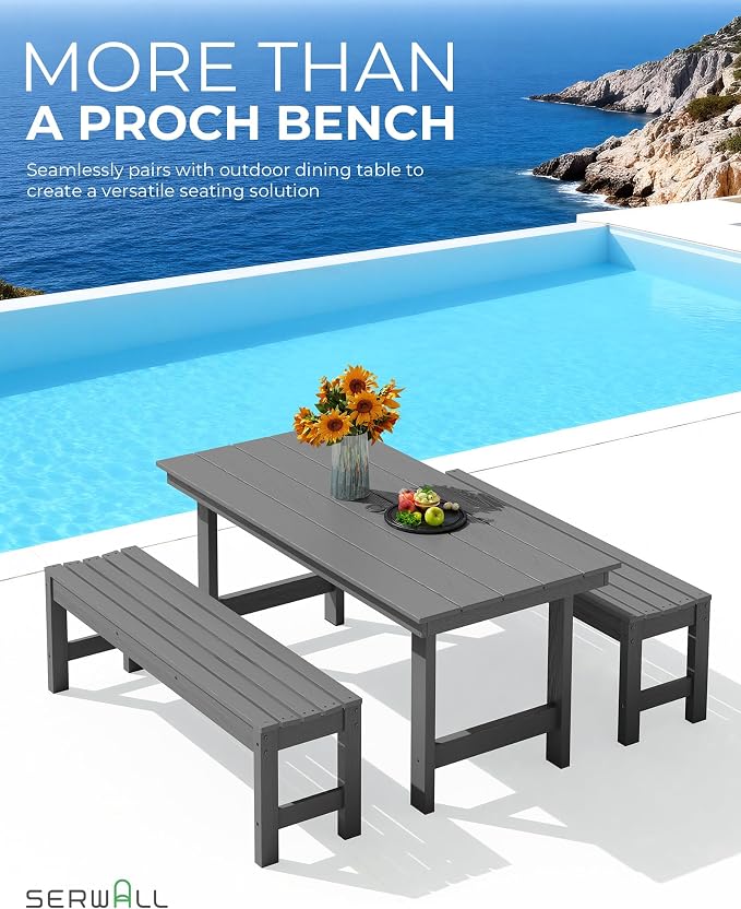 SERWALL 47 Inches Outdoor Bench, All Weather HDPE Backless Bench - Image 5
