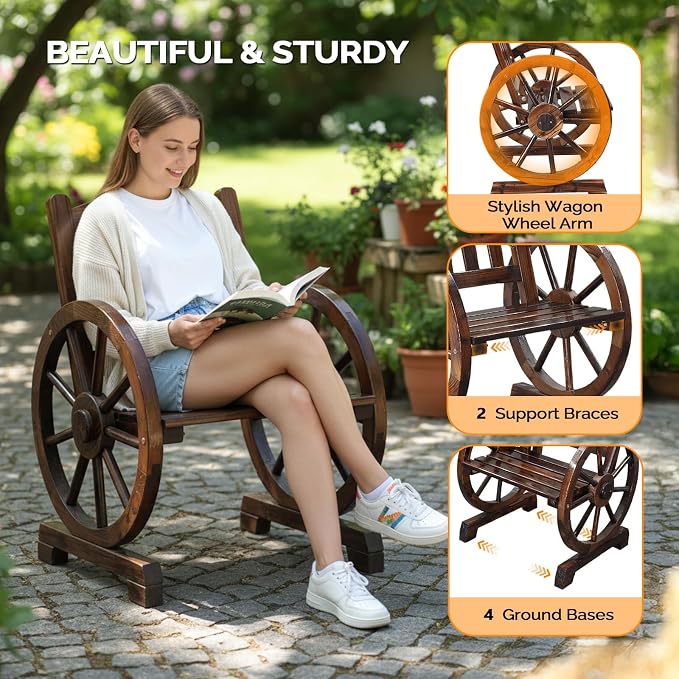VINGLI Rustic Wooden Patio Chair - Image 4