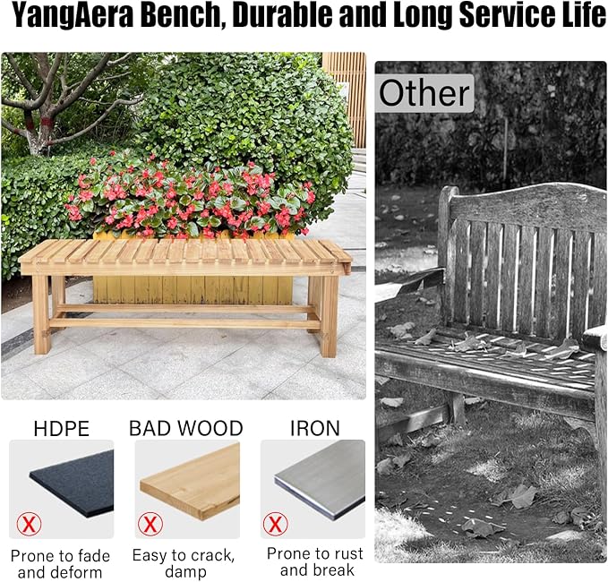 47.2'' Outdoor Garden Benches Weatherproof Patio Bench Two-Person Seat Backless - Image 6