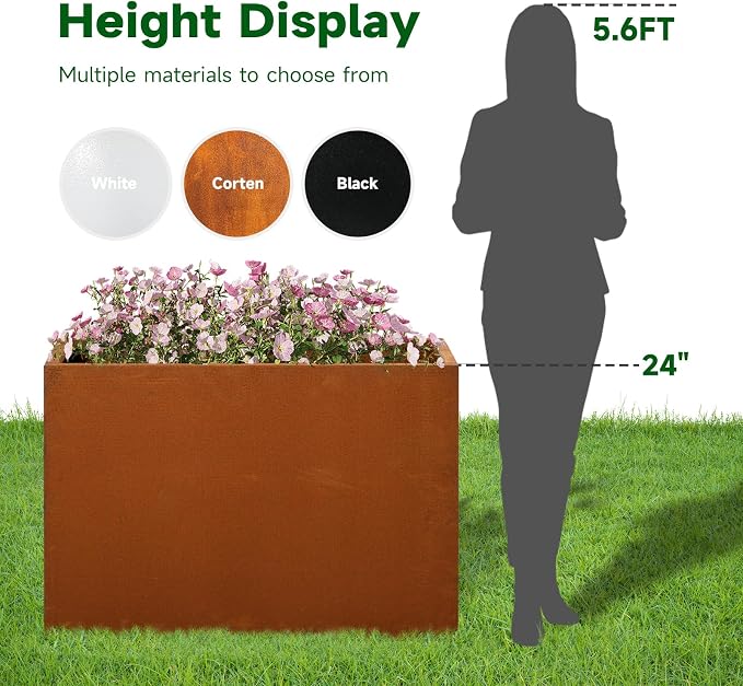 Corten Steel Metallic Heavy Planter 36" x 15" x 24" - Image 2