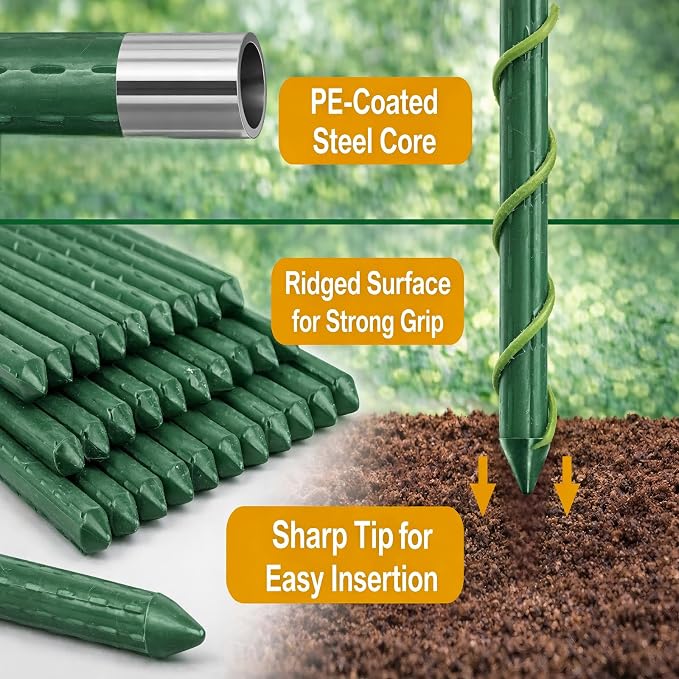 Garden Stakes 70 Pack, 16 Inch Plastic Coated Metal Tomato Stakes, DIY 4ft 5ft - Image 4
