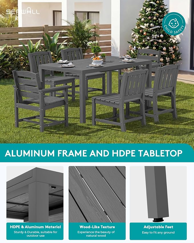 SERWALL 9-Piece Outdoor Dining Set, All Weather HDPE Outdoor Furniture Set - Image 5