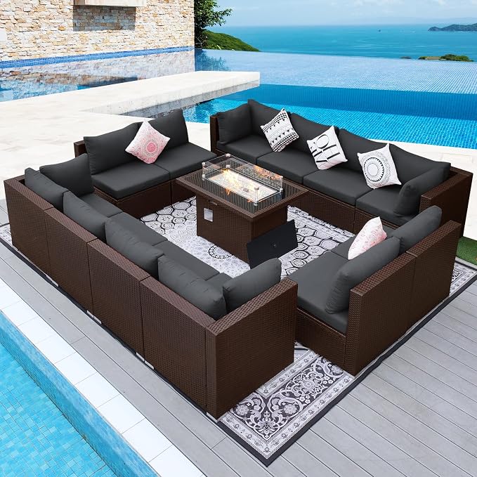 NICESOUL 13 Piece Patio Furniture w/Fireplace, Elegant Outdoor Seating w/Firepit by NICESOUL