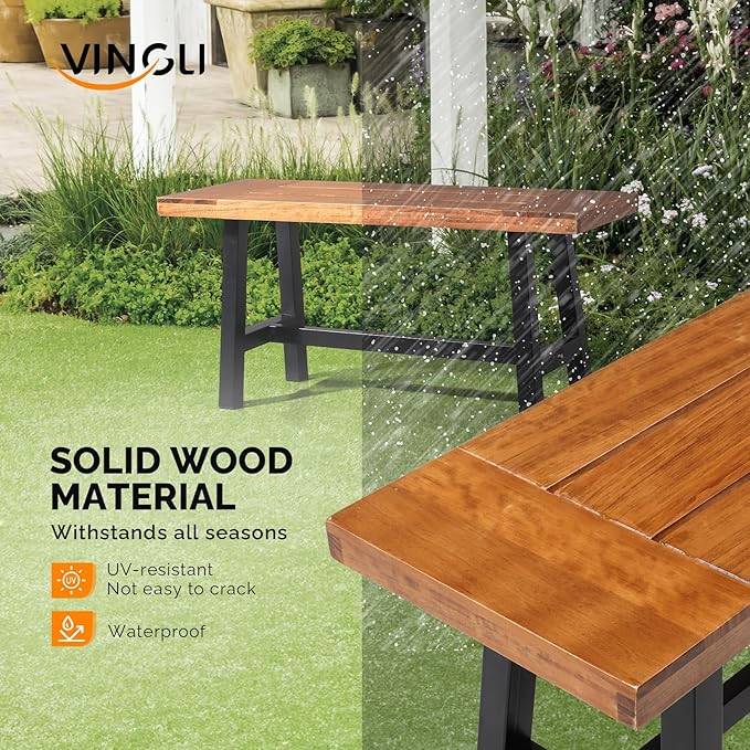 VINGLI Outdoor Bench with Metal Legs Rustic, Wood Dining Bench Indoor Outdoor - Image 4
