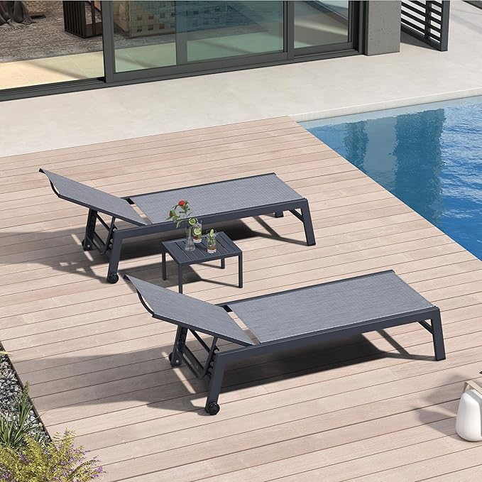 PURPLE LEAF Patio Chaise Lounge Set 2 Pieces Textilene Pool Lounge Chairs by PURPLELEAF