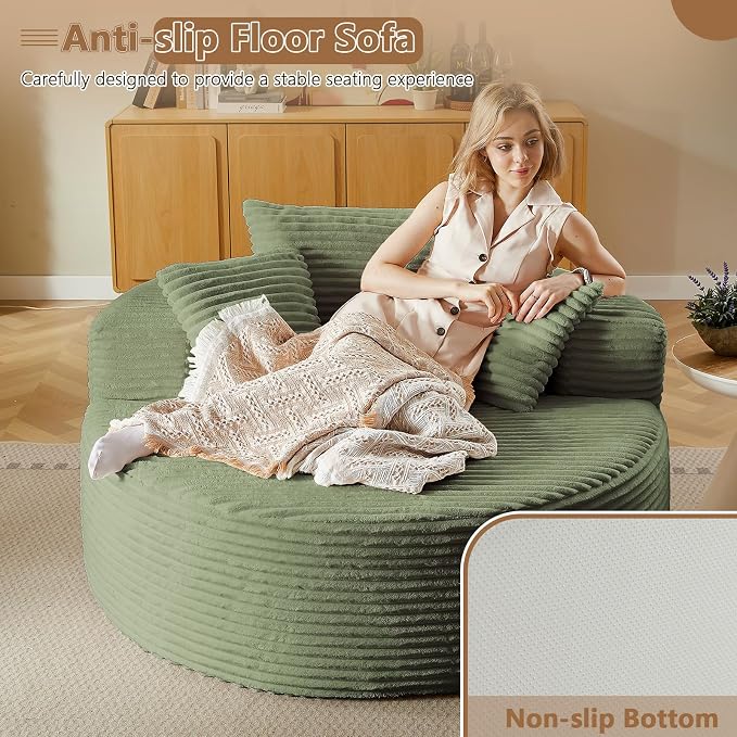 Oversized Round Chair Lounge Chaise Indoor, Upholstered Corduroy Deep Seat - Image 7