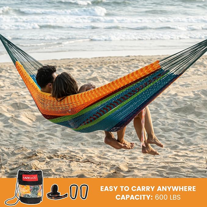 Lazy Daze Hammocks Handwoven Mayan Hammock, 10.5 FT Soft Rope Double Hammocks - Image 5