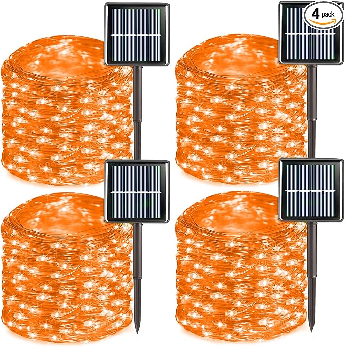 QITONG 4 Pack Solar Fairy Lights, Each 33ft 100 LED Orange Christmas String by QITONG