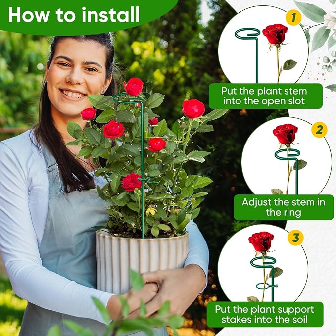 HiGift 17 inch Plant Support Stakes, 4mm Thick Garden Single Stem Flower - Image 6