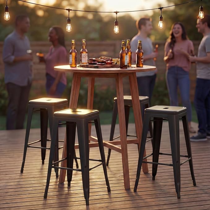 Shahoo 24 Inches Metal Bar Stools Counter Height Stackable Backless Stools - Image 9