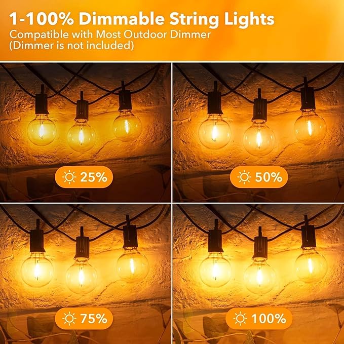 Brightown Outdoor String Lights, 100FT 50+2 G40 Bulbs Shatterproof Patio Lights - Image 5
