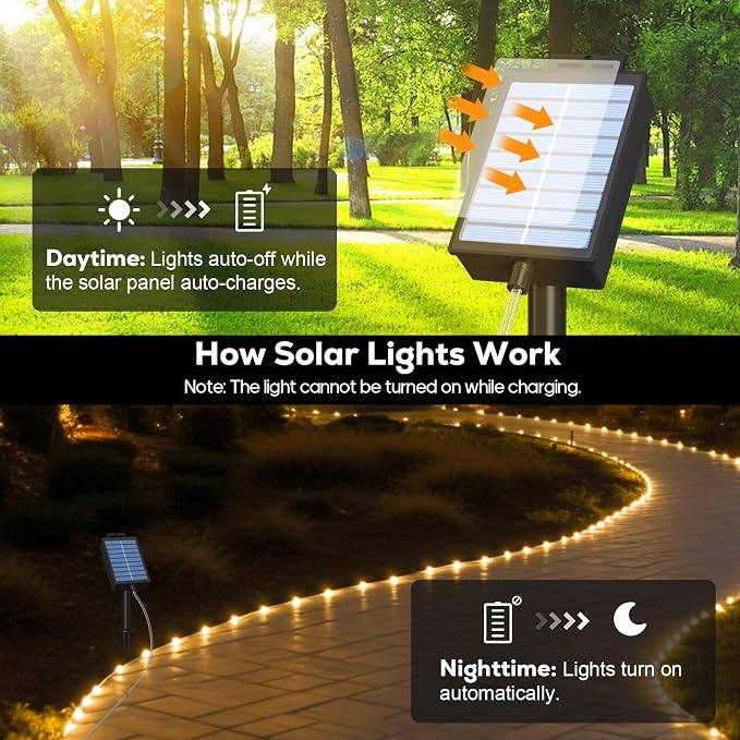 ICRGB Solar Rope Lights Outdoor, 39FT 100 LED Solar Rope Lights, IP67 Waterproof - Image 5