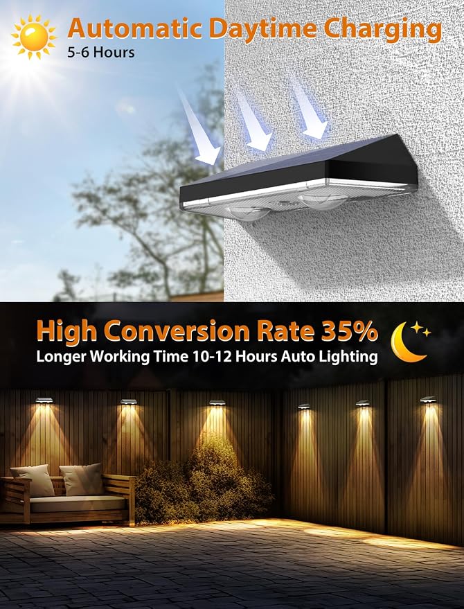 Solar Fence Lights Outdoor, 2700/4000/6000K 3 Modes Bright Lens LED Dusk to - Image 4