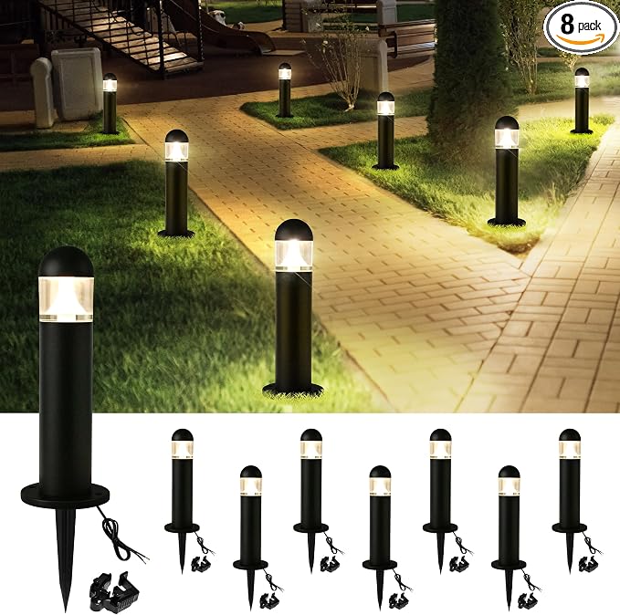 8 Pack Aluminum Low Voltage Landscape Pathway Lights Wired, Outdoor Modern 12V by MOON-DE-AGE