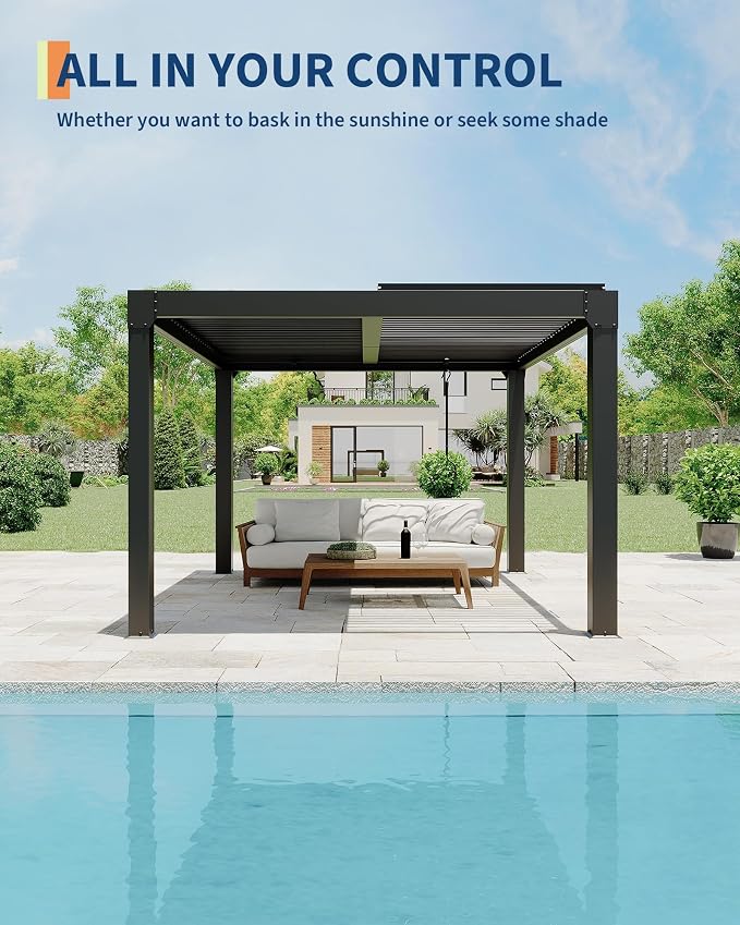 10X12 FT Louvered Pergola with Adjustable Roof, Integrated Drainage System - Image 5