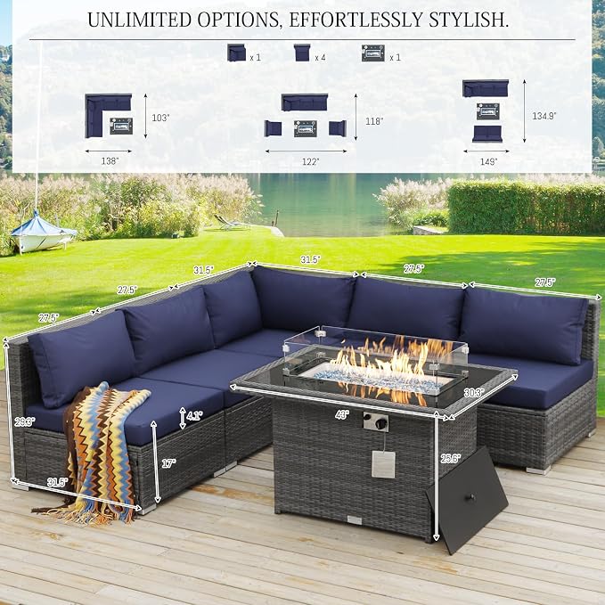 BULEXYARD 6 Pcs High Back Outdoor Patio Furniture Set - Image 6