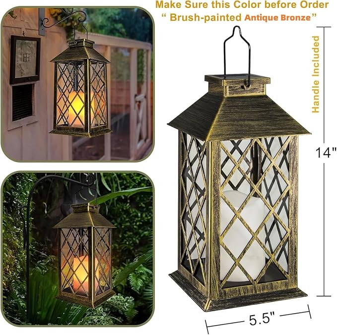 TAKE ME 14" Solar Lanterns Outdoor Waterproof Garden Lanterns Large Flickering - Image 3