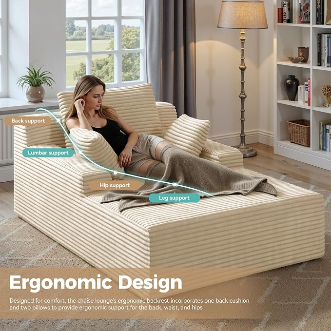 51'' Oversized Chaise Lounge Chair Indoor, Non-Assembly Deep Seat Sofa Bed - Image 3