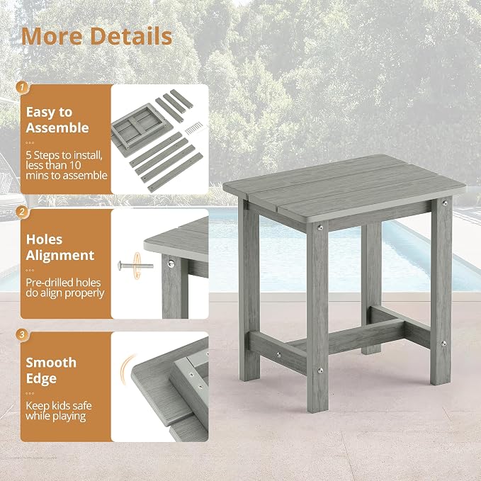 LUE BONA Outdoor Side Table Set of 2, HDPS Small Outdoor Table, Adirondack Side - Image 7