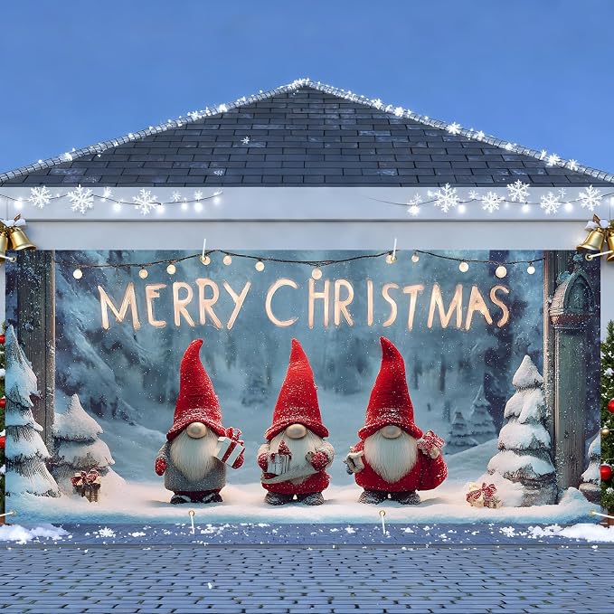 Christmas Garage Door Banner 6x13FT, Cute Christmas Gnomes - Image 2