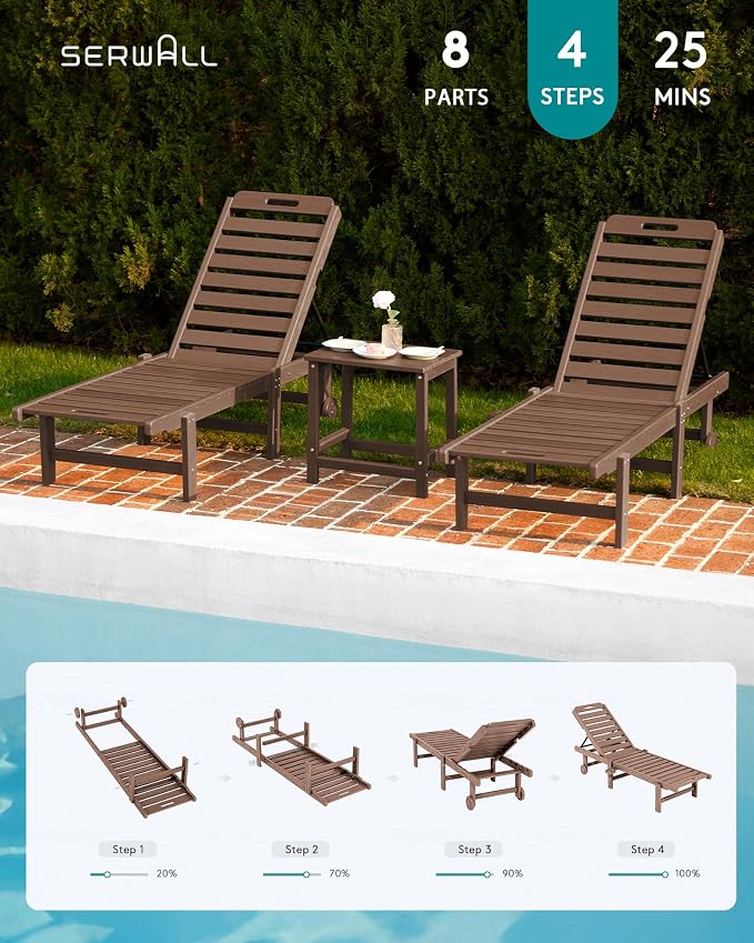 SERWALL Outdoor Chaise Lounge Set of 6, HDPE Pool Lounge Chair - Image 9