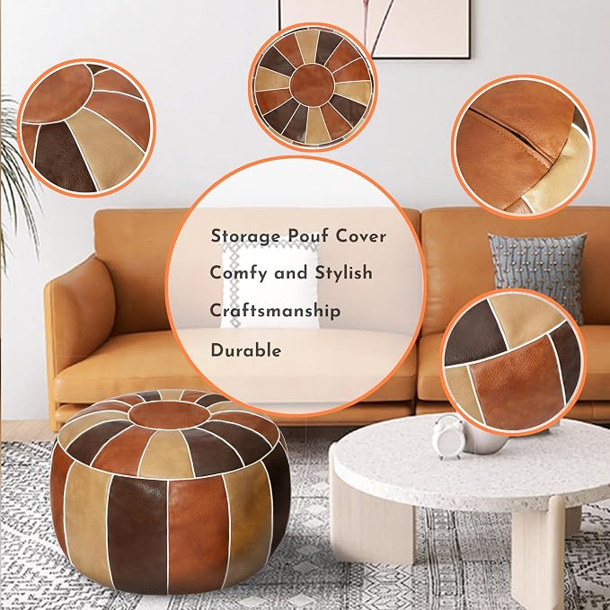 Thgonwid Unstuffed Moroccan Storage Pouf Foot Stool Ottoman Seat Handmade Faux - Image 6