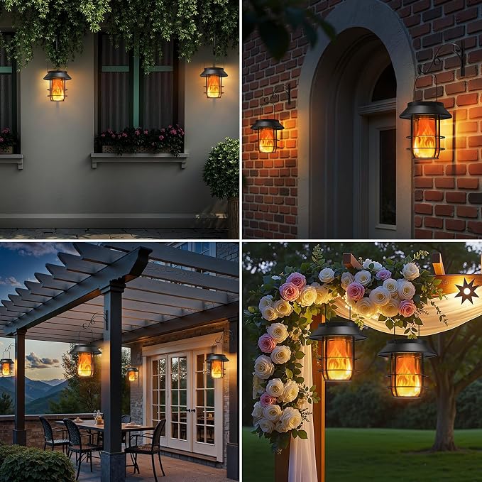 Solar Lanterns Outdoor Waterproof, Upgraded Flickering Flames Hanging Solar - Image 5
