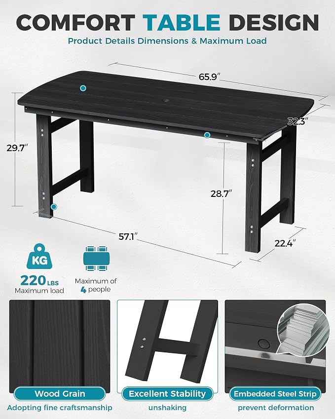Ciokea HDPE Outdoor Dining Set, 5-Piece Patio Table and Chairs Set - Image 6
