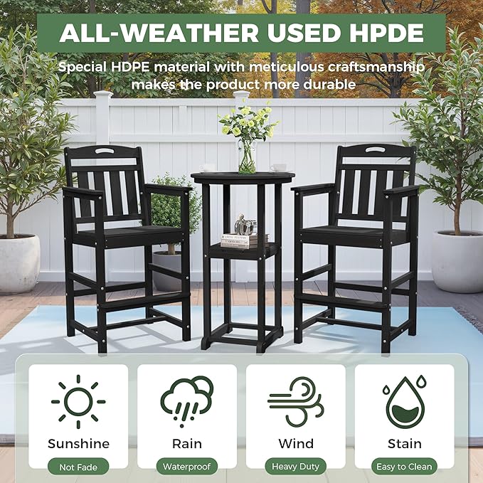Outdoor Bistro Bar Set, Patio High Top Table and Bar Height Tall Adirondack - Image 3