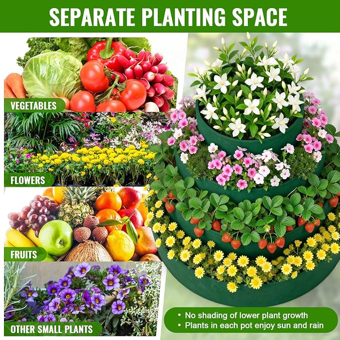 4 Pcs Plant Grow Bags 4 Tiered Strawberry Planter Tower Fabric Raised Garden - Image 4