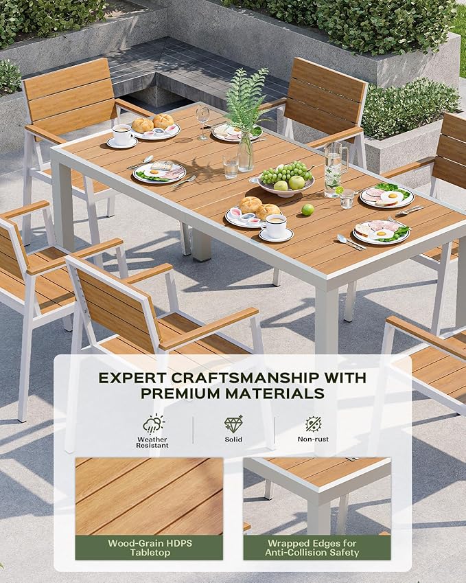 67" HDPS Outdoor Patio Dining Table, Aluminum-Edged Outdoor Dining Table - Image 2