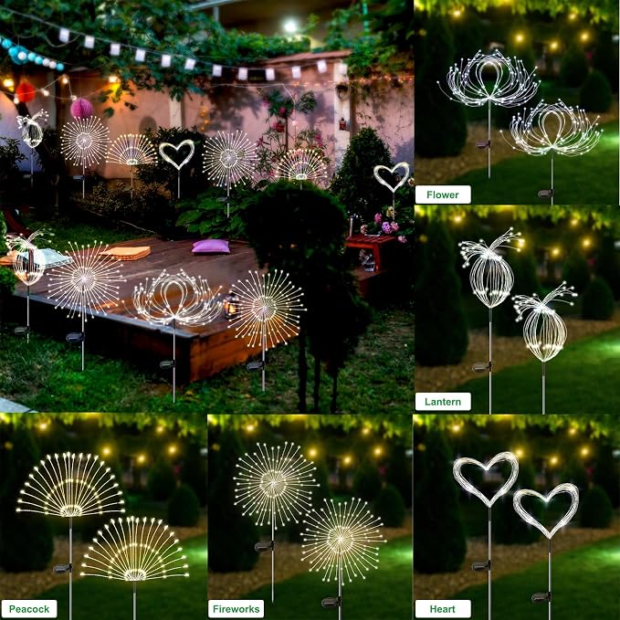 Solar Garden Lights Outdoor Waterproof, 2 Pack 120 LED Solar Firework Lights - Image 4