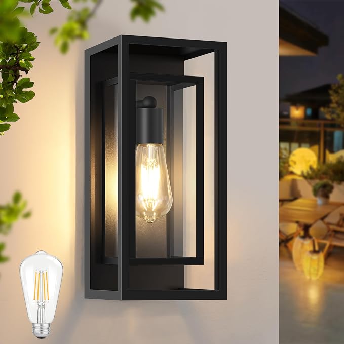 Outdoor Wall Light Fixtures, Waterproof Black Exterior Sconce Porch Lights by Feanron