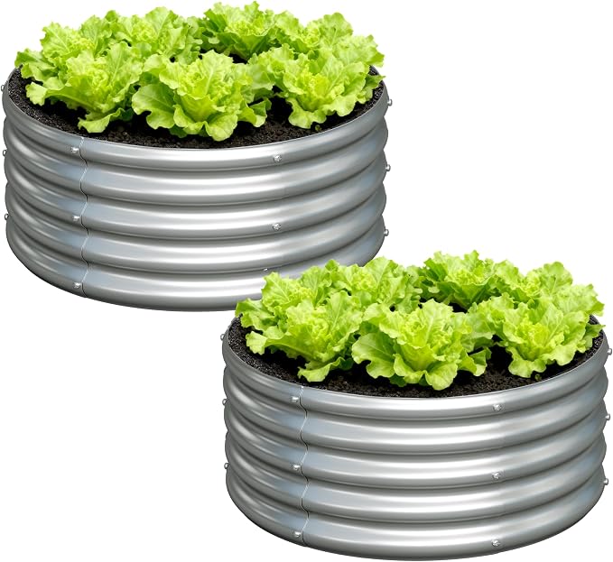 2x2x1ft Galvanized Round Raised Garden Bed, Outdoor Planter Box Metal Patio Kit by Foxlang