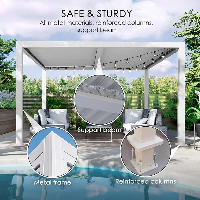 Kozyard Outdoor Louvered Pergola 12ft x 20ft Pergola Sun Shade All-Weather - Image 4