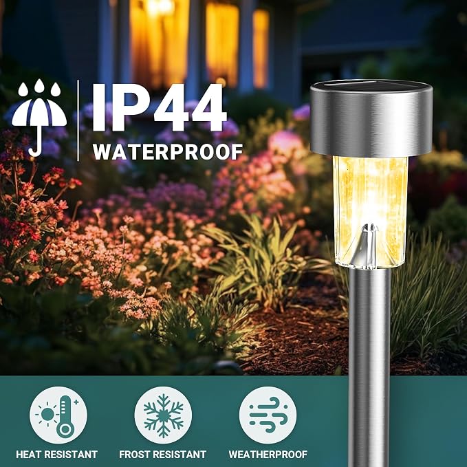 GIGALUMI Solar Lights Outdoor Waterproof, 12 Pack, Stainless Steel LED Solar - Image 4