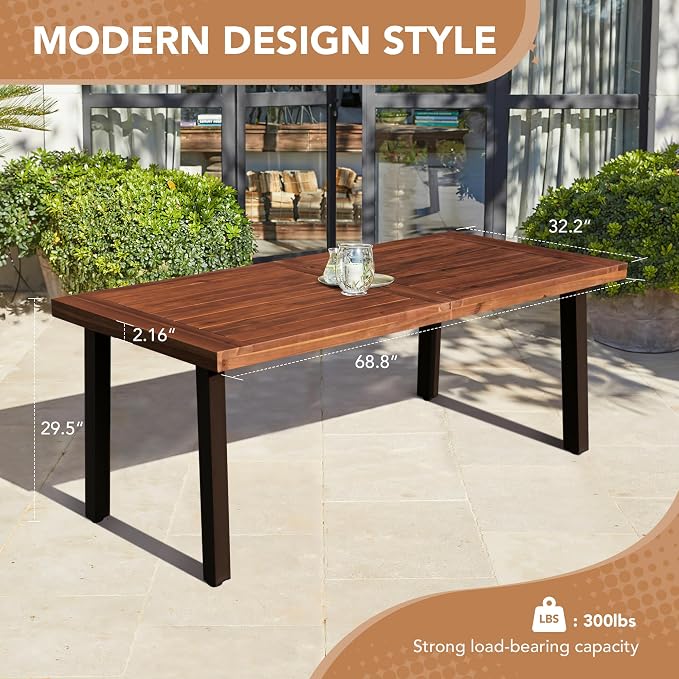 Devoko Home Acacia Wood Dining Table 6-Person Indoor Outdoor Table - Image 2