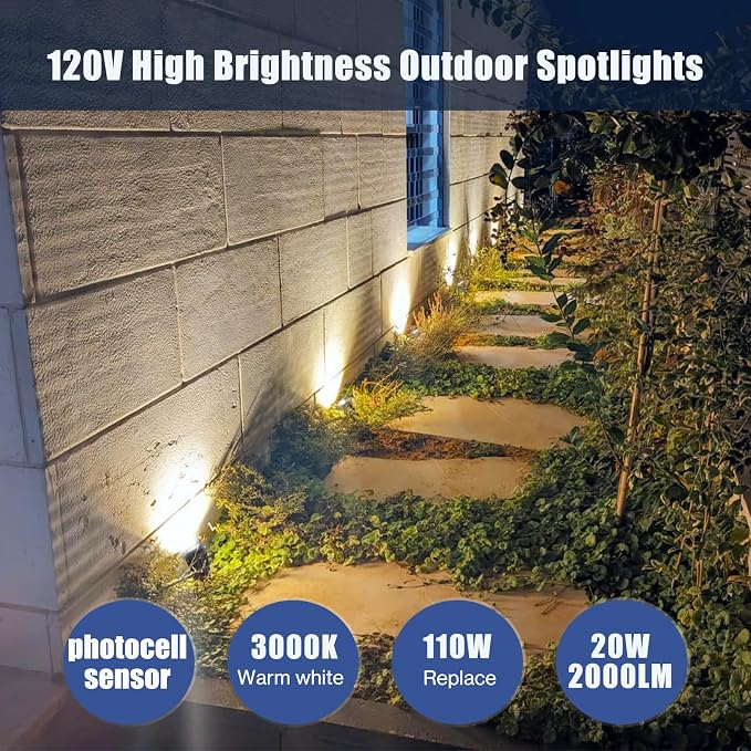 20W Dusk to Dawn Led Outdoor Light 120V 3000K 2000lm Warm White LED Spot Lights - Image 2