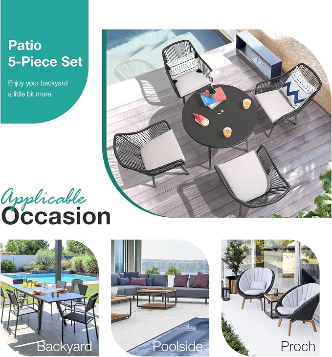 Patiorama 5-Piece Patio Dining Set, Outdoor Dining Table Chair Set, All-Weather - Image 8