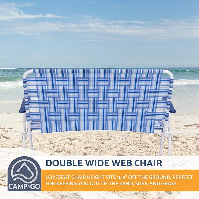 Camp & GO 16" Extended Height Folding Double Wide Web Lawn Chair Loveseat - Image 6