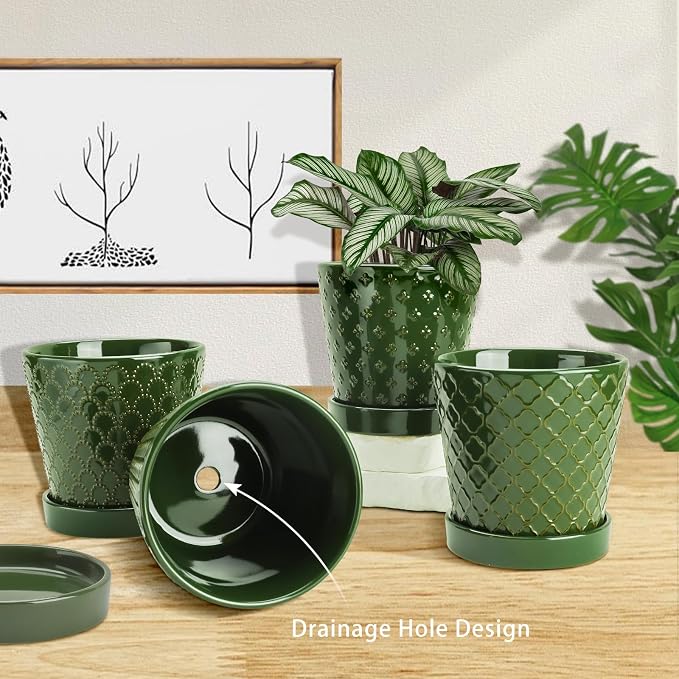 EFISPSS Ceramic Plant Pots, 5 Inch Planters - Image 3