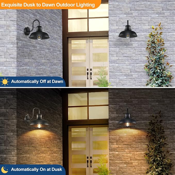 2-Pack Dusk to Dawn Outdoor Wall Sconces, Exterior Farmhouse Gooseneck Barn - Image 2